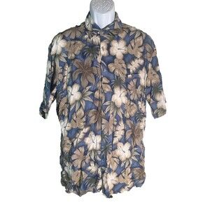 CAMPIA MODA Men's Short Sleeve Button Down Floral Hawaiian Shirt Large